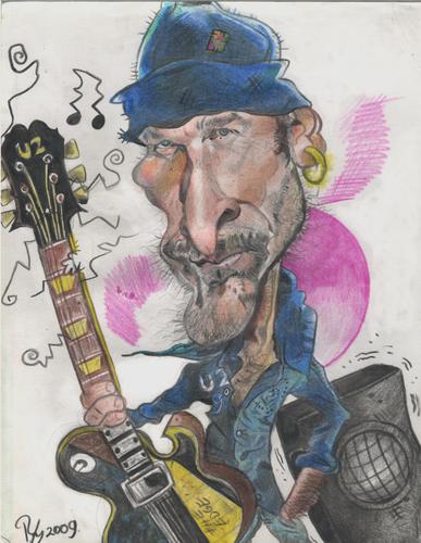 Cartoon: The Edge U2 (medium) by RoyCaricaturas tagged u2,edge,musicians,cartoon,music