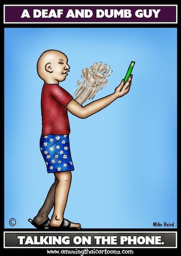 Cartoon: Whats he doing ? (medium) by Mike J Baird tagged iphone,deaf,dumb,communication,life