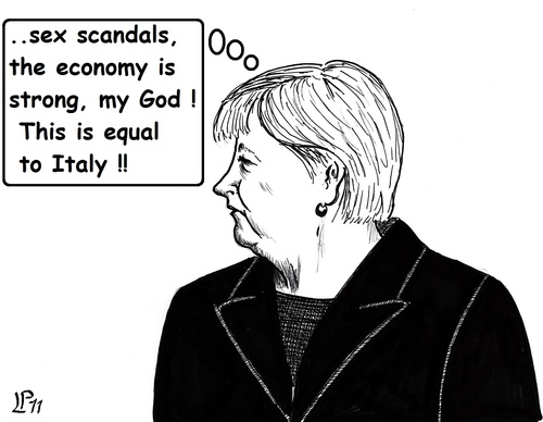 Cartoon: Bad thoughts (medium) by paolo lombardi tagged germany,italy,merkel,berlusconi,economy,crisis