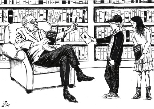 Cartoon: Books and ebook (medium) by paolo lombardi tagged tecnology,book