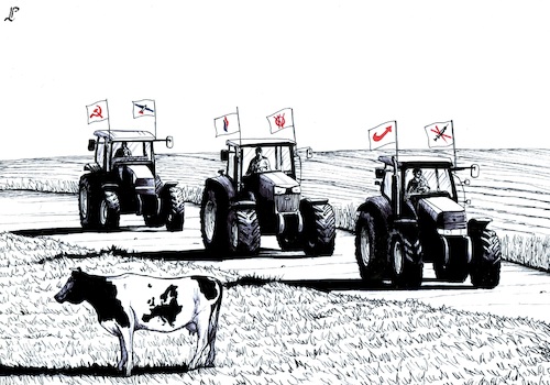 Cartoon: Farmers protest (medium) by paolo lombardi tagged europe,farmer,fascism,communism,protests
