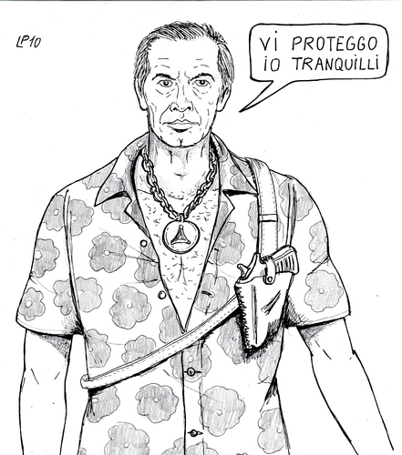 Cartoon: il Protettore (medium) by paolo lombardi tagged italy,scandal,berlusconi,bertolaso,politics,caricature