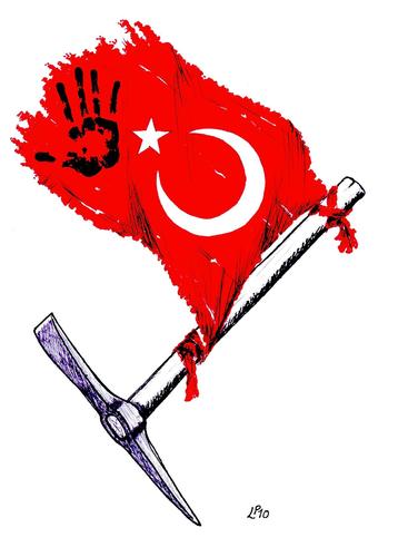 Cartoon: Turkish Miners (medium) by paolo lombardi tagged coal,soma,miners,turkey,türkiye,türkei,karikatür,cartoon,comic,drawing,illustration,erdogan