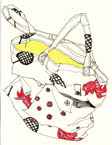 Cartoon: bag (medium) by etsuko tagged bag,illustration,tasche,mode,textilien,handgemacht,improvisation,design,modedesign,handtasche,tragetasche,frauen,flicken,basteln