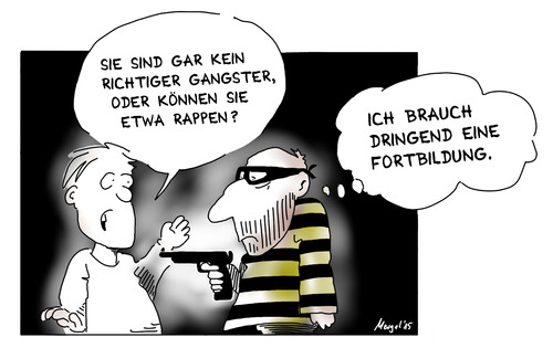 Cartoon: Qualifizierungsnotstand (medium) by Mergel tagged jugendkultur,rapp,gangster,gangsta,verbrechen,fankultur