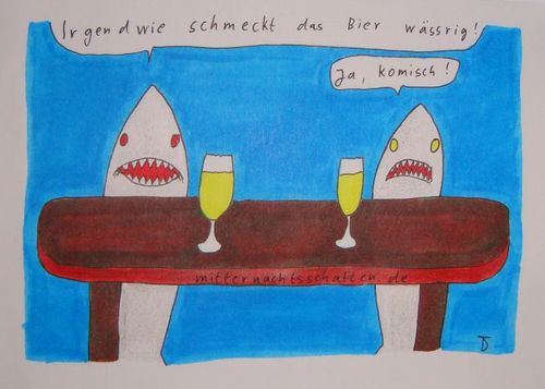 Cartoon: An der Theke (medium) by LaRoth tagged hai,wasser,bier,shark,water,beer,ale,bar,theke