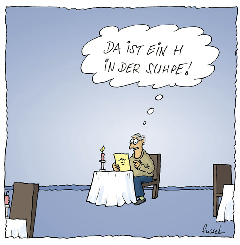 Cartoon: Ein Klassiker (medium) by fussel tagged schackalackaschokolade,kellnerwitz,suppe,haar