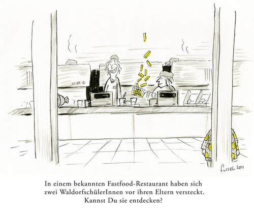 Cartoon: Suchbild (medium) by fussel tagged verstecken,ernaehrung,schueler,food,fast,waldorfschule
