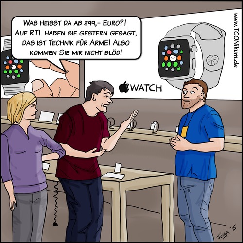 Cartoon: Apple Watch (medium) by Fenya tagged technik,armut,rtl,armbanduhr,uhr,applestore,applewatch,smartwatch,apple
