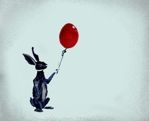 Cartoon: Artefakt (medium) by SoRei tagged astern,hase,osterhase,pinsel,rotes,osterei,ballon,banksy,schwarz,astern,hase,osterhase,pinsel,rotes,osterei,ballon,banksy,schwarz