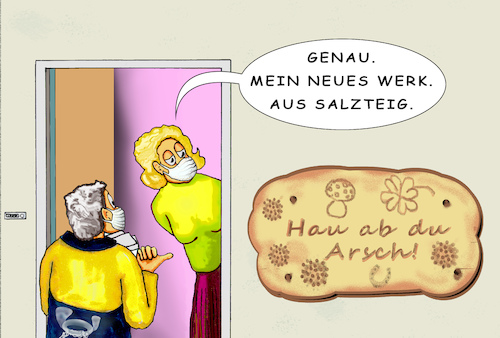 Cartoon: Schutzschild (medium) by SoRei tagged türschild,salzteig,willkommen,botschaft,beschriftung,motto,eingang,haustür,privathaus,haushalt,mundschutz,selbst,selber,genäht,gebastelt,gemalt,geknetet,geklöppelt,gestrickt,gehäkelt,gemacht,diy,volkskunst,künstlerisch,hobby,moderne,zeitgeist,primitivismus,handwerklich,kunsthandwerk,häuslich,heimisch,regional,anonym,produktion,appell,getöpfert,gespielt,getanzt,gesungen,zuhause,beschäftigung,ausgangsbeschränkung,exponieren,ausstellen,message,aussage,aufforderung,ablehnen,verjagen,unerwünscht,verweisen,schicken,verdammen,verfluchen,verhindern,postbote,sendung,empfänger,briefzusteller,zustellung,abstand,briefe,briefpost,kontakt,sozial,türschild,salzteig,willkommen,botschaft,beschriftung,motto,eingang,haustür,privathaus,haushalt,mundschutz,selbst,selber,genäht,gebastelt,gemalt,geknetet,geklöppelt,gestrickt,gehäkelt,gemacht,diy,volkskunst,künstlerisch,hobby,moderne,zeitgeist,primitivismus,handwerklich,kunsthandwerk,häuslich,heimisch,regional,anonym,produktion,appell,getöpfert,gespielt,getanzt,gesungen,zuhause,beschäftigung,ausgangsbeschränkung,exponieren,ausstellen,message,aussage,aufforderung,ablehnen,verjagen,unerwünscht,verweisen,schicken,verdammen,verfluchen,verhindern,postbote,sendung,empfänger,briefzusteller,zustellung,abstand,briefe,briefpost,kontakt,sozial