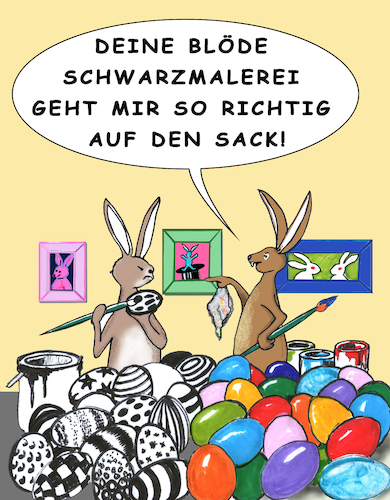 Cartoon: Schwarzmalerei (medium) by SoRei tagged ostern,osterhasen,ostereier,färben,eier,bemalen,bunt,schwarz,pessimistisch,aktueller,anlass,umstände,katastrophenfall,hasenpanier,perspektive,ansicht,haltung,weltanschauung,stimmung,depression,niedergeschlagen,frust,angst,panik,schreckensszenario,apokalypse,untergang,todgeweiht,düster,trostlos,feiertage,familienfest,frühling,hoffnung,schwarzmaler,schwarzseher,bedenkenträger,ausdruck,kunst,symbol,interpretation,indikator,ostern,osterhasen,ostereier,färben,eier,bemalen,bunt,schwarz,pessimistisch,aktueller,anlass,umstände,katastrophenfall,hasenpanier,perspektive,ansicht,haltung,weltanschauung,stimmung,depression,niedergeschlagen,frust,angst,panik,schreckensszenario,apokalypse,untergang,todgeweiht,düster,trostlos,feiertage,familienfest,frühling,hoffnung,schwarzmaler,schwarzseher,bedenkenträger,ausdruck,kunst,symbol,interpretation,indikator