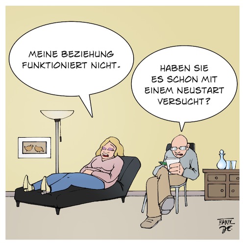 Cartoon: Beziehung funktioniert nicht (medium) by Timo Essner tagged beziehung,funktioniert,nicht,partnerschaft,gesellschaft,mann,frau,psychiater,therapeut,cartoon,timo,essner,beziehung,funktioniert,nicht,partnerschaft,gesellschaft,mann,frau,psychiater,therapeut,cartoon,timo,essner