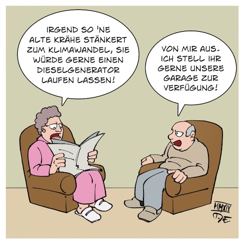 Cartoon: Dieselgenerator (medium) by Timo Essner tagged afd,beatrix,von,storch,twitter,dieselgenerator,klimawandel,co2,nox,garage,abgase,cartoon,timo,essner,afd,beatrix,von,storch,twitter,dieselgenerator,klimawandel,co2,nox,garage,abgase,cartoon,timo,essner