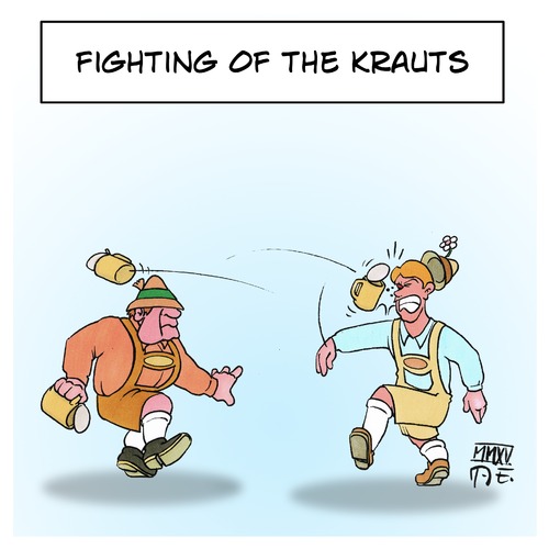 Cartoon: Fighting of the Krauts (medium) by Timo Essner tagged krauts,german,lederhosen,fighting,of,the,play,on,words,cartoon,caricature,germans,krauts,german,lederhosen,fighting,of,the,play,on,words,cartoon,caricature,germans