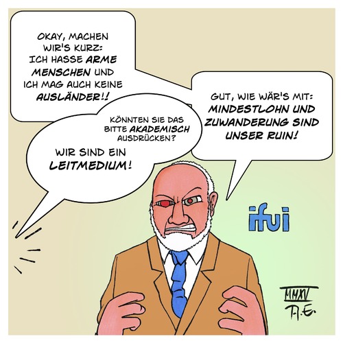 Cartoon: Flüchtlinge und Mindestlohn (medium) by Timo Essner tagged flüchtlinge,mindestlohn,hans,werner,sinn,ifo,institut,volkswirtschaft,wirtschaftsexperte,akademische,hetze,einwanderung,arbeitsmarkt,brandstifter,flüchtlinge,mindestlohn,hans,werner,sinn,ifo,institut,volkswirtschaft,wirtschaftsexperte,akademische,hetze,einwanderung,arbeitsmarkt,brandstifter