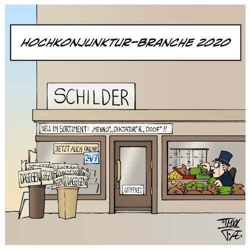 Cartoon: Gewinner-Branche 2020 (medium) by Timo Essner tagged wirschaft,2020,hochkonjunktur,branche,entwicklung,verkauf,handel,schilder,demonstrationen,druck,print,schilderwerkstatt,covidioten,coronaleugner,maßnahmengegner,deutschland,corona,cartoon,timo,essner,wirschaft,2020,hochkonjunktur,branche,entwicklung,verkauf,handel,schilder,demonstrationen,druck,print,schilderwerkstatt,covidioten,coronaleugner,maßnahmengegner,deutschland,corona,cartoon,timo,essner