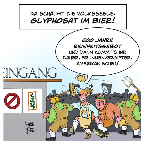 Cartoon: Glyphosat im Bier (medium) by Timo Essner tagged reinheitsgebot,bier,insektizide,pestizide,getreide,grundwasser,wasser,leitkultur,kultur,biergärten,biergarten,kniepen,gastwirtschaft,landwirtschaft,monsanto,glyphosat,500,jahre,landwirtschaftsminister,christian,schmidt,deutschland,europa,eu,usa,basf,bayer,syngenta,chemie,chemische,industrie,cartoon,timo,essner,glyphosat,monsanto,landwirtschaft,gastwirtschaft,kniepen,biergarten,biergärten,kultur,leitkultur,wasser,grundwasser,getreide,pestizide,insektizide,bier,reinheitsgebot,500,jahre,landwirtschaftsminister,christian,schmidt,deutschland,europa,eu,usa,basf,bayer,syngenta,chemie,chemische,industrie,cartoon,timo,essner