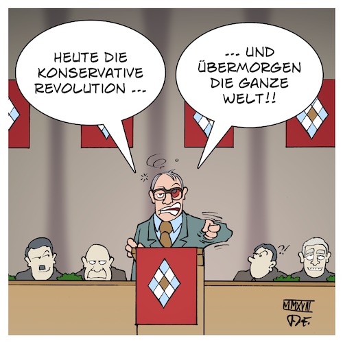 Cartoon: Konservative Revolution (medium) by Timo Essner tagged alexander,dobrindt,csu,wahlkampf,landtagswahl,nazijargon,nationalsozialismus,weimarer,republik,rechtsruck,cartoon,timo,essner,alexander,dobrindt,csu,wahlkampf,landtagswahl,nazijargon,nationalsozialismus,weimarer,republik,rechtsruck,cartoon,timo,essner