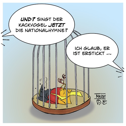 Cartoon: Nationalvogel (medium) by Timo Essner tagged neue,nationalismus,deutschland,rechte,kanarienvogel,schwarz,rot,gold,schwarzrotgoldener,anstrich,deutsche,leitkultur,bürgertum,geranien,balkonien,cartoon,timo,essner,deutschland,nationalismus,neue,rechte,kanarienvogel,schwarz,rot,gold,schwarzrotgoldener,anstrich,deutsche,leitkultur,bürgertum,geranien,balkonien,cartoon,timo,essner