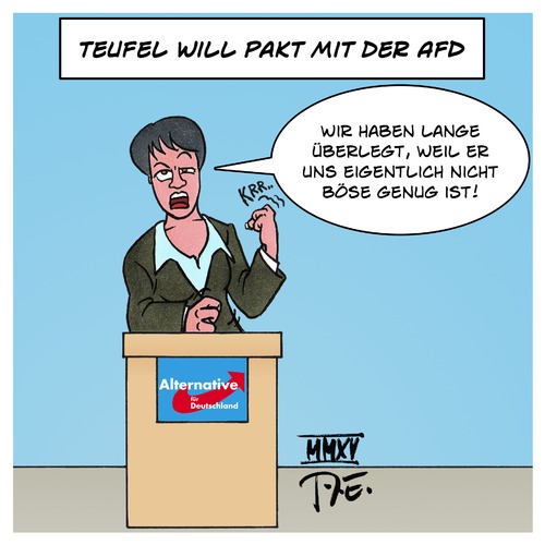 Cartoon: Teufel will Pakt mit der AfD (medium) by Timo Essner tagged frauke,petry,afd,erwin,teufel,cdu,deutschland,baden,württemberg,cartoon,timo,essner,frauke,petry,afd,erwin,teufel,cdu,deutschland,baden,württemberg,cartoon,timo,essner