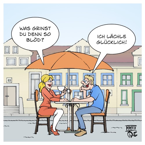 Cartoon: Was grinst du denn so blöd? (medium) by Timo Essner tagged romantik,pärchen,straßencafe,lächeln,glücklich,grinsen,grinst,blöd,frau,mann,paar,liebe,partnerschaft,beziehung,verliebt,cartoon,timo,essner,romantik,pärchen,straßencafe,lächeln,glücklich,grinsen,grinst,blöd,frau,mann,paar,liebe,partnerschaft,beziehung,verliebt,cartoon,timo,essner