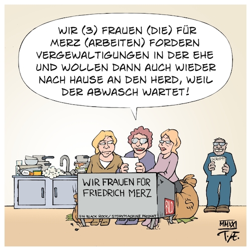 Cartoon: Wir Frauen für Merz (medium) by Timo Essner tagged friedrich,merz,wir,frauen,für,storymachine,bild,springer,kai,diekmann,tilman,kuban,junge,union,ju,parteivorsitz,kanzlerkandidat,cdu,vergewaltigung,in,der,ehe,blackrock,feminismus,50er,jahre,politik,cartoon,timo,essner,friedrich,merz,wir,frauen,für,storymachine,bild,springer,kai,diekmann,tilman,kuban,junge,union,ju,parteivorsitz,kanzlerkandidat,cdu,vergewaltigung,in,der,ehe,blackrock,feminismus,50er,jahre,politik,cartoon,timo,essner