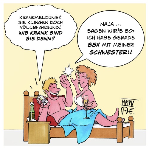 Cartoon: Wirklich krank (medium) by Timo Essner tagged krankmeldung,inszest,geschwister,schwester,arbeit,krankmeldung,inszest,geschwister,schwester,arbeit