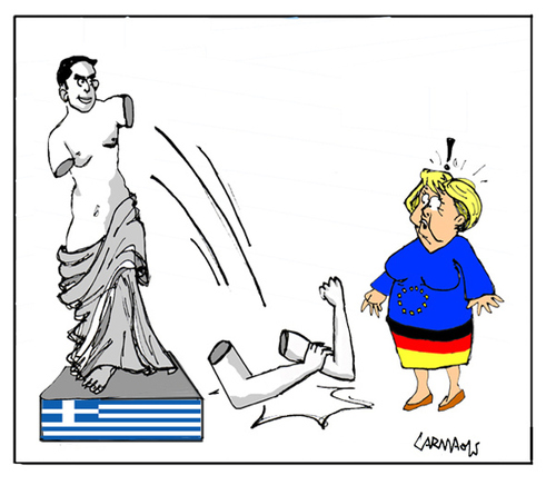 Cartoon: Bras d Honeur (medium) by Carma tagged greek,elections,cartoons,greece,alexis,tsipras,angela,merkel,troika,eu,politics,government,syriza
