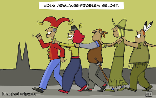 Cartoon: Armlänge (medium) by Uliwood tagged asylanten,flüchtlinge,reker,aktuell,polonäse,angst,belästigung,karneval,übergriffe,silvester,köln