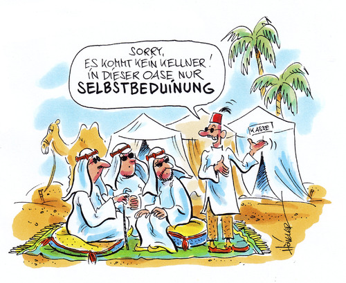 Cartoon: Oase mit Schnellrestaurant (medium) by Hoevelercomics tagged beduinen,oase,wüste,sahara,karawane