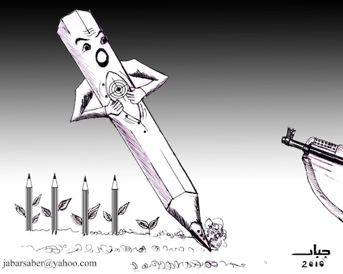 Cartoon: pen (medium) by jabar tagged pen,in,the,face,of,bullets