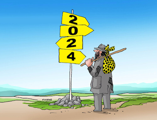 Cartoon: 2024smer (medium) by Lubomir Kotrha tagged pf,2024,happy,new,year,pf,2024,happy,new,year