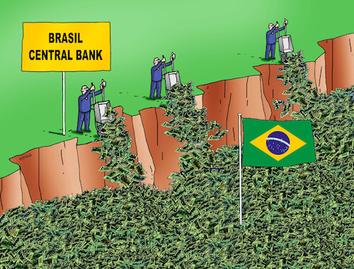 Cartoon: brasilcentral (medium) by Lubomir Kotrha tagged brazil,currency,problems,brasil,central,bank,dollar,real,brazil,currency,problems,brasil,central,bank,dollar,real