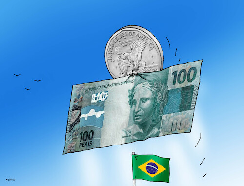 Cartoon: brasildol2 (medium) by Lubomir Kotrha tagged brazil,currency,problems,brasil,central,bank,dollar,real,brazil,currency,problems,brasil,central,bank,dollar,real