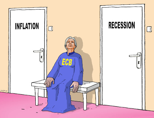 Cartoon: ecbdvere-en (medium) by Lubomir Kotrha tagged ecb,inflation,recession,euro,euo,ecb,inflation,recession,euro,euo