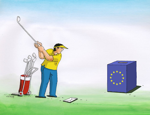Cartoon: eugolf (medium) by Lubomir Kotrha tagged eu,europe,parliamentary,election,euro,dollar,libra