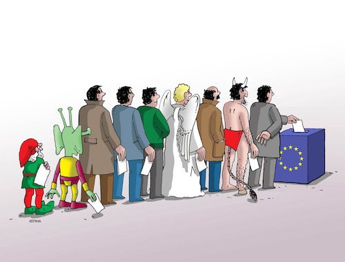 Cartoon: eurovolenie (medium) by Lubomir Kotrha tagged eu,europe,parliamentary,election,euro,dollar,libra