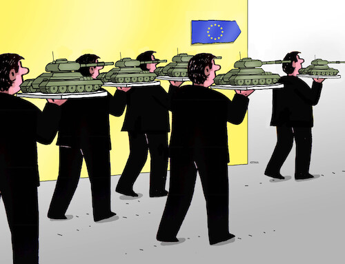 Cartoon: eutank (medium) by Lubomir Kotrha tagged european,union,usa,russia,ukraine,nato,weapons,war,peace,european,union,usa,russia,ukraine,nato,weapons,war,peace