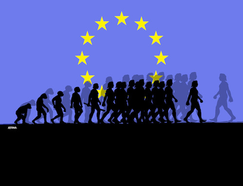 Cartoon: euvolution (medium) by Lubomir Kotrha tagged eu,euro,brexit,libra,world