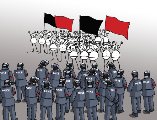 Cartoon: extrem-eng (medium) by Lubomir Kotrha tagged protests,police,eu,world,imigrants