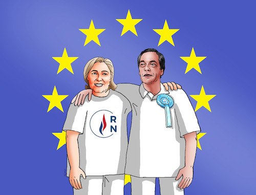 Cartoon: faragelepen2 (medium) by Lubomir Kotrha tagged euro,elections,france,le,pen,farage,great,britain,brexit