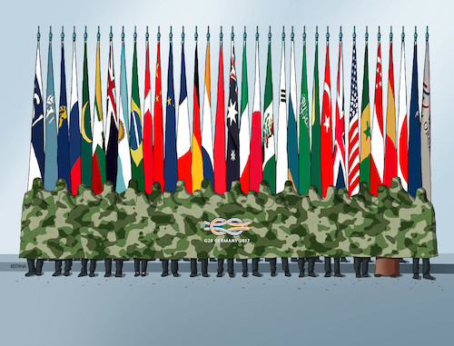 Cartoon: g20hamburg17 (medium) by Lubomir Kotrha tagged summit,g20,germany,hamburg,merkel,trump,putin,world,dollar,euro,libra,peace,war
