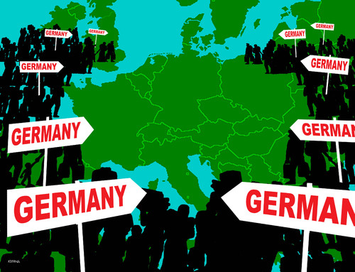 Cartoon: germoney (medium) by Lubomir Kotrha tagged refugees,quotes,europe,germany,eu,usa,euro,world
