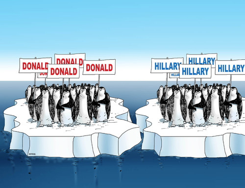 Cartoon: hilldonaldi (medium) by Lubomir Kotrha tagged hillary,clinton,donald,trump,president,election,usa,dollar,world