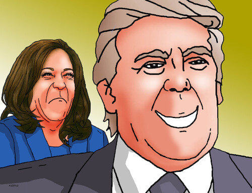 Cartoon: Kamala Harris vs Donald Trump (medium) by Lubomir Kotrha tagged kamala,harris,vs,donald,trump,kamala,harris,vs,donald,trump