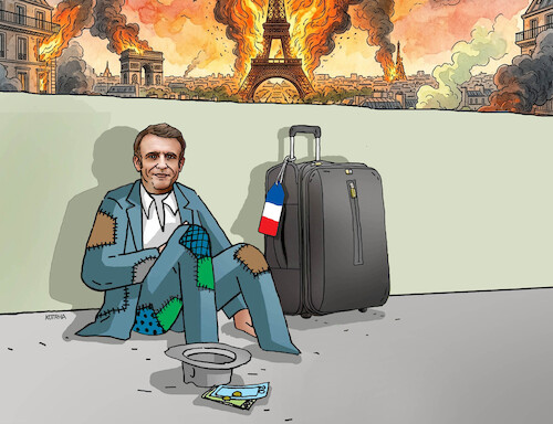 Cartoon: macron26 (medium) by Lubomir Kotrha tagged france,unrest,protests,looting,france,unrest,protests,looting