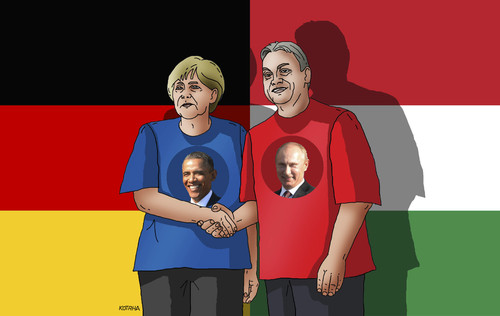 Cartoon: merkelorban (medium) by Lubomir Kotrha tagged germany,hungary,merkel,orban,europa