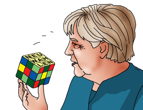 Cartoon: merkelrubik-de (medium) by Lubomir Kotrha tagged germany,angela,merkel,new,elections,europa,euro,dollar