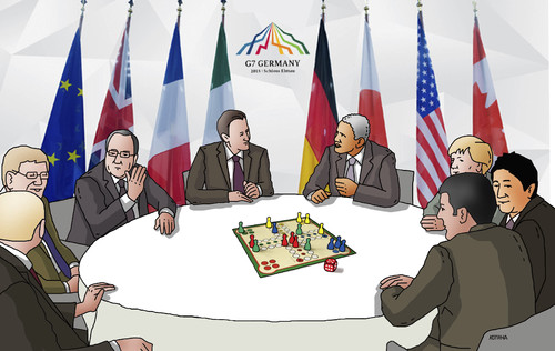 Cartoon: nehnevajsa (medium) by Lubomir Kotrha tagged eu,summit,g7,germany,usa,canada,italy,france,japan,great,britain,world